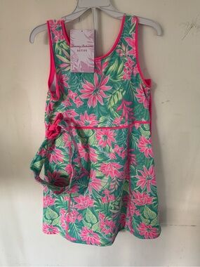 Tommy Bahama Girls' Tropical Floral One-Piece Swimsuit Dress - Pink & Green
